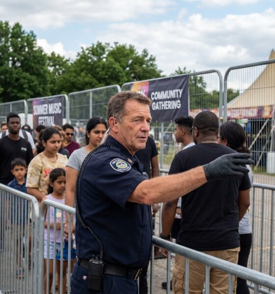 Agent de securite en uniforme guide une foule lors d un evenement