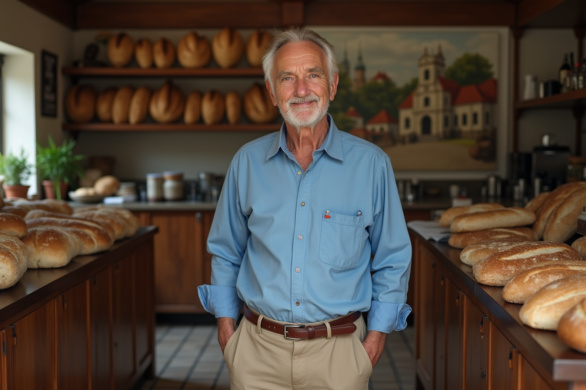 Homme allemand âgé dans une boulangerie traditionnelle