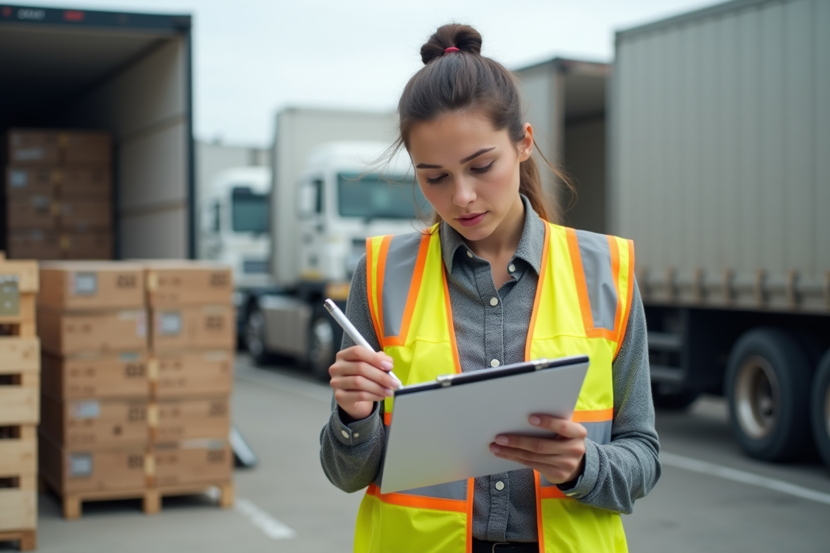 Jeune femme vérifiant une livraison à l