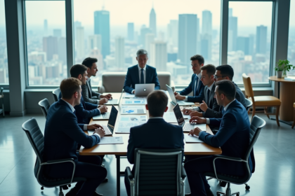 Groupe de professionnels en réunion dans un bureau moderne