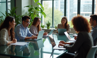 Équipe diversifiée collaborant autour d'une table moderne