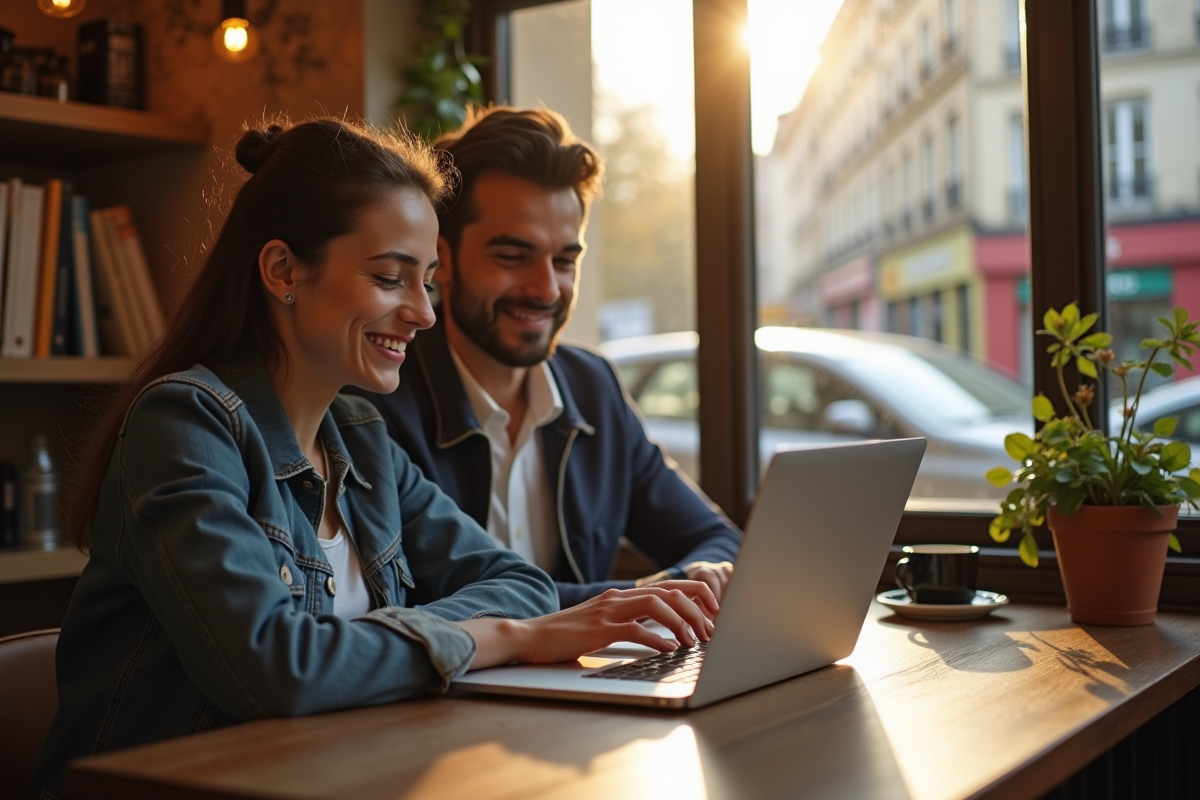 Étudiant et mentor travaillant ensemble dans un café parisien