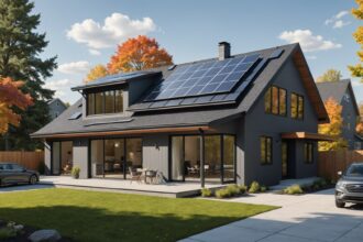 panneaux solaires installés sur un toit de maison rénovée