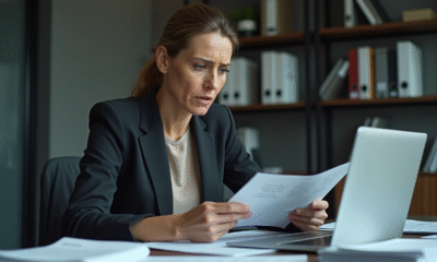 Femme d affaires concentrée examinant un dossier dans un bureau moderne