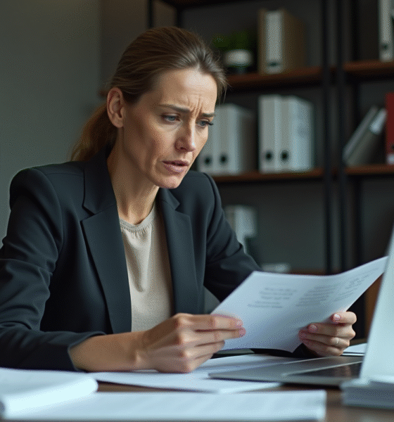 Femme d affaires concentrée examinant un dossier dans un bureau moderne