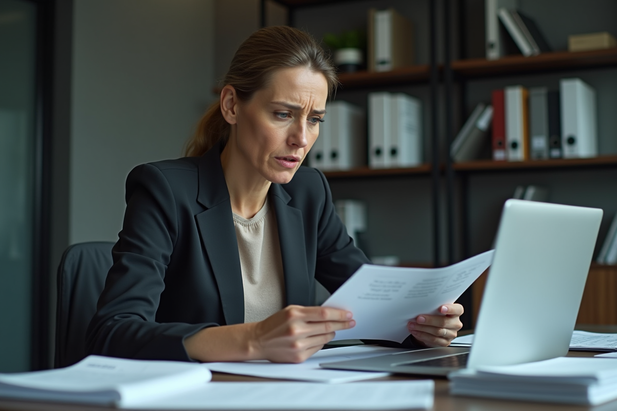 Femme d affaires concentrée examinant un dossier dans un bureau moderne