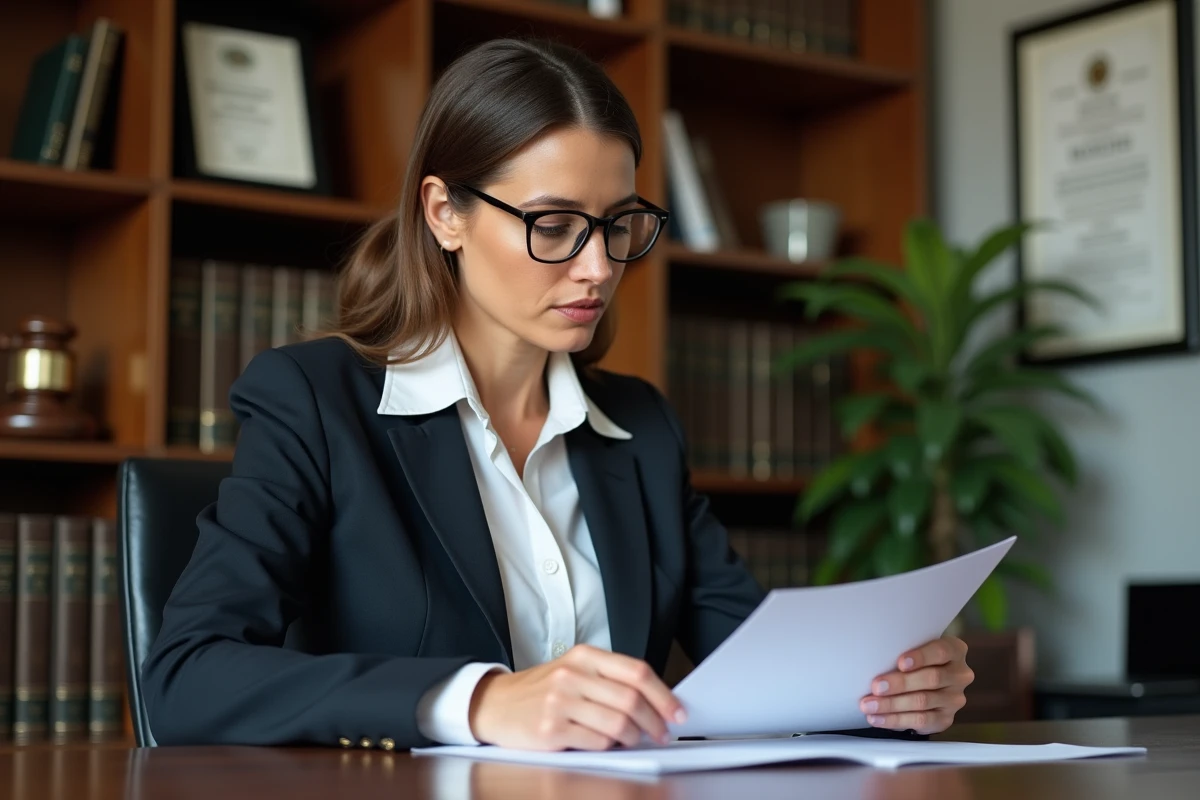 Femme d affaires concentrée lisant des documents juridiques