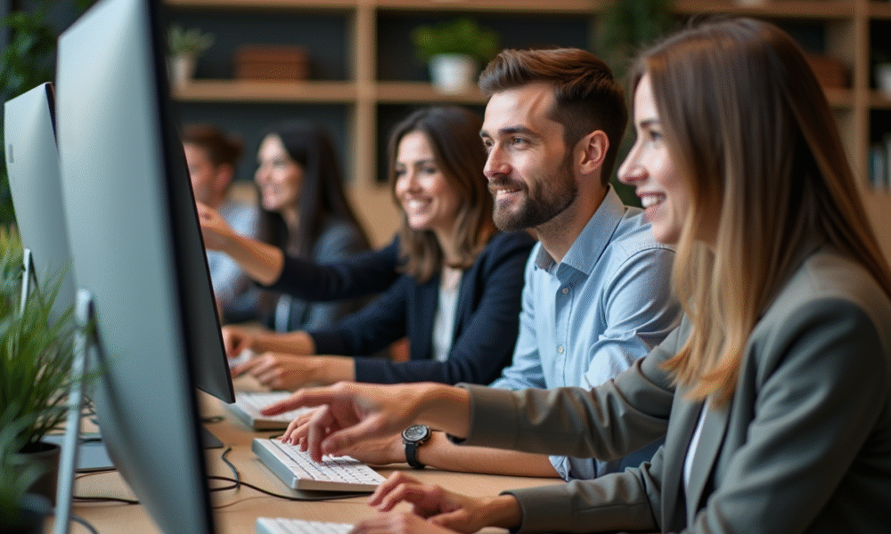 Groupe de professionnels en réunion dans un bureau moderne