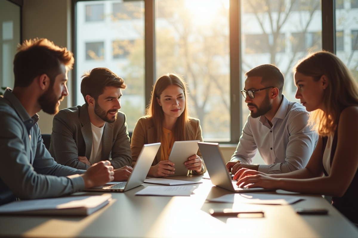 Groupe de jeunes professionnels collaborant dans un bureau moderne