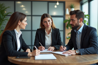 Groupe de professionnels en réunion dans un bureau moderne