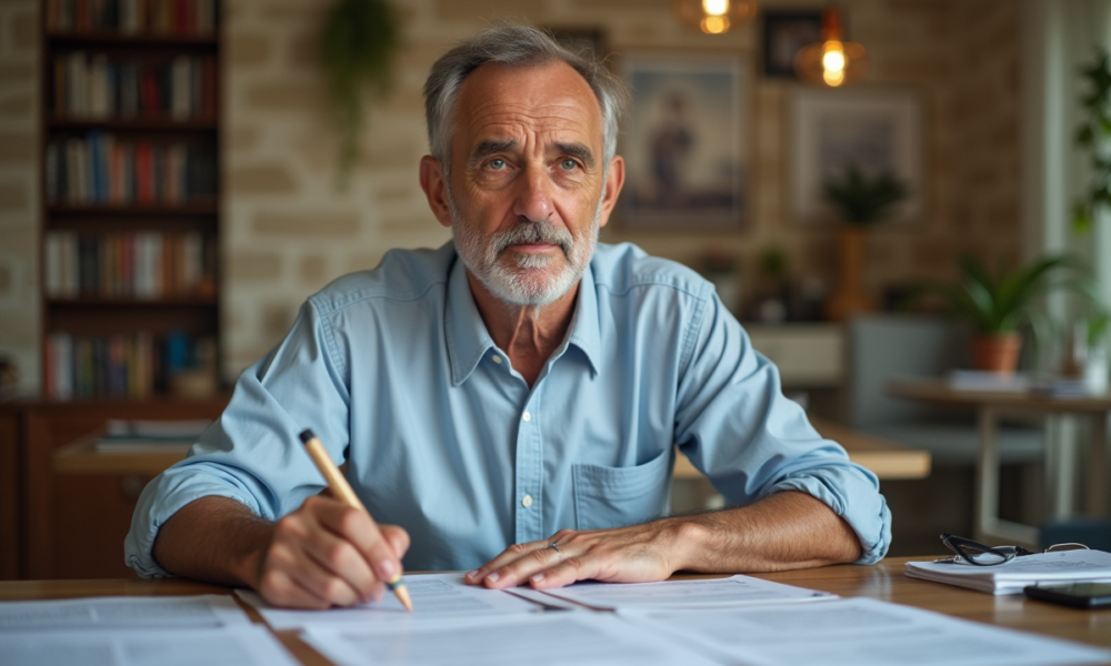 Homme israélien concentré à étudier des documents à la maison