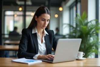 Jeune femme d'affaires analysant des graphiques de vente