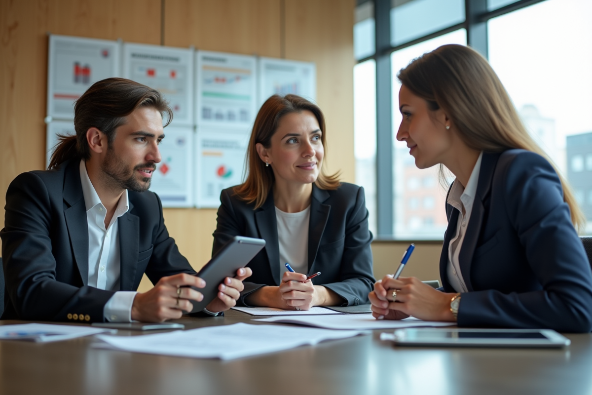 Groupe de professionnels en réunion dans un bureau québécois