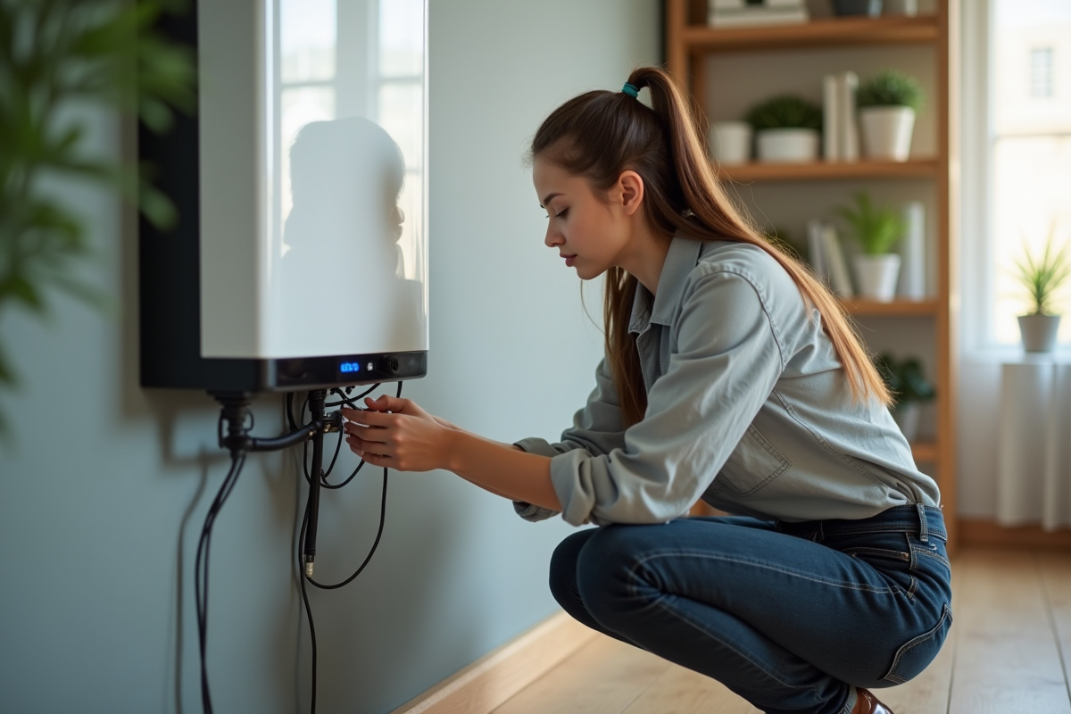 Technicien inspectant un système de stockage électrique intérieur
